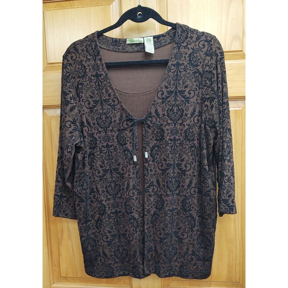 Islander Women's Long Sleeve Faux Blouse Top Size Extra Large Flocked Velvet